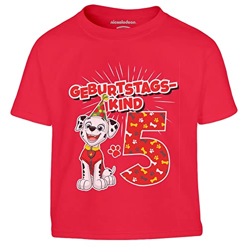 Jungen Tshirt Geburtstagskind 5 Jahre Geburtstag Junge Marshall Geschenk Kinder T-Shirt Junge 116 Rot von PAW PATROL