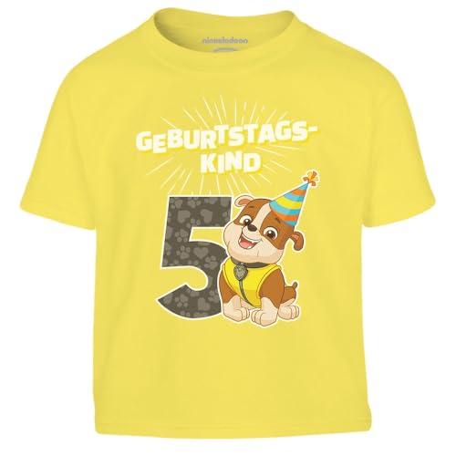 Geburtstagskind 5 Jahre Geburtstag Rubble Geschenk Kinder Jungen T-Shirt 146 Gelb von PAW PATROL