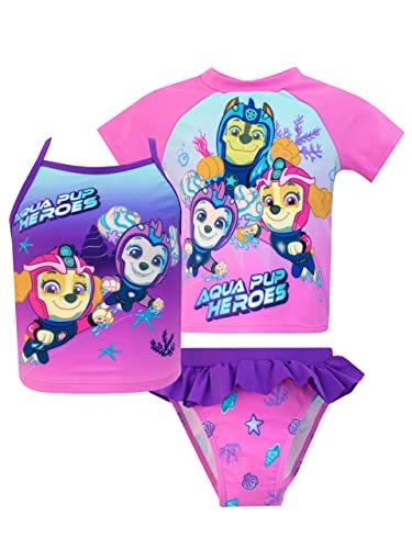 PAW PATROL Badeanzug | Schwimmanzug Mädchen Aqua Pups | 3 Stück Tankini Set Rosa 104 von PAW PATROL