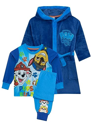 PAW PATROL Bademantel und Pyjama Set | Chase, Rubble, Marshal Morgenmantel und Pyjama Für Jungen | Blau 104 von PAW PATROL