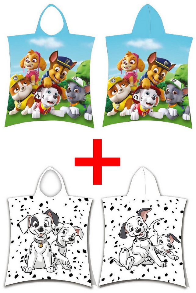 PAW PATROL Badeponcho Paw Patrol + 101 Dalmatiner Badeponcho mit Kapuze Hunde 2er-Set, 100 % Baumwolle von PAW PATROL