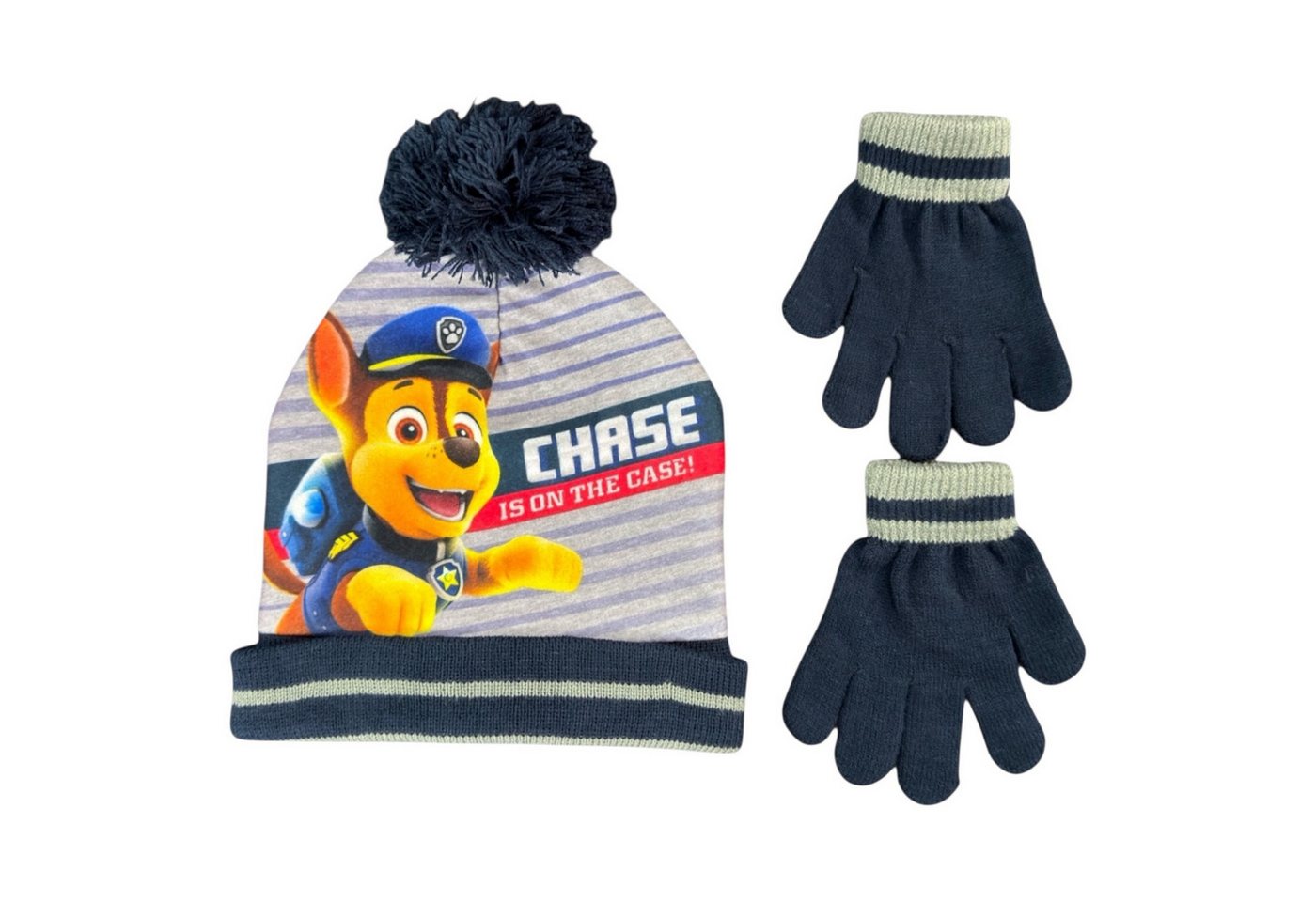 PAW PATROL Bommelmütze Kinder Wintermütze Set Gr. 51/54 cm Bommel-Mütze und Handschuhe (Spar-Set) von PAW PATROL