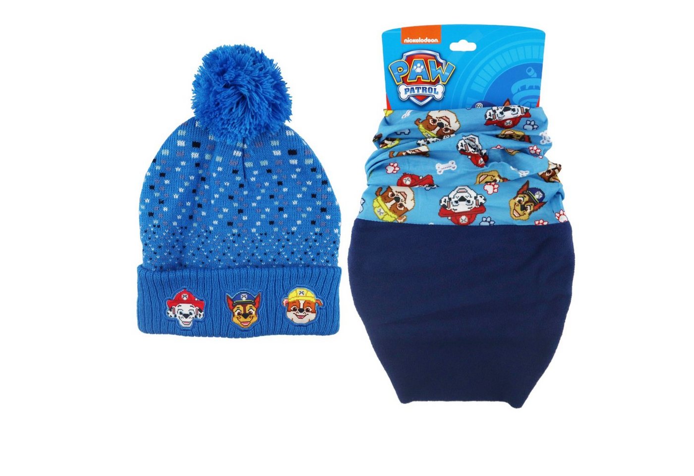 PAW PATROL Bommelmütze Paw Patrol Chase Kinder Herbst Winter Set Mütze Loopschal Loop Gr. 52 bis 54 von PAW PATROL