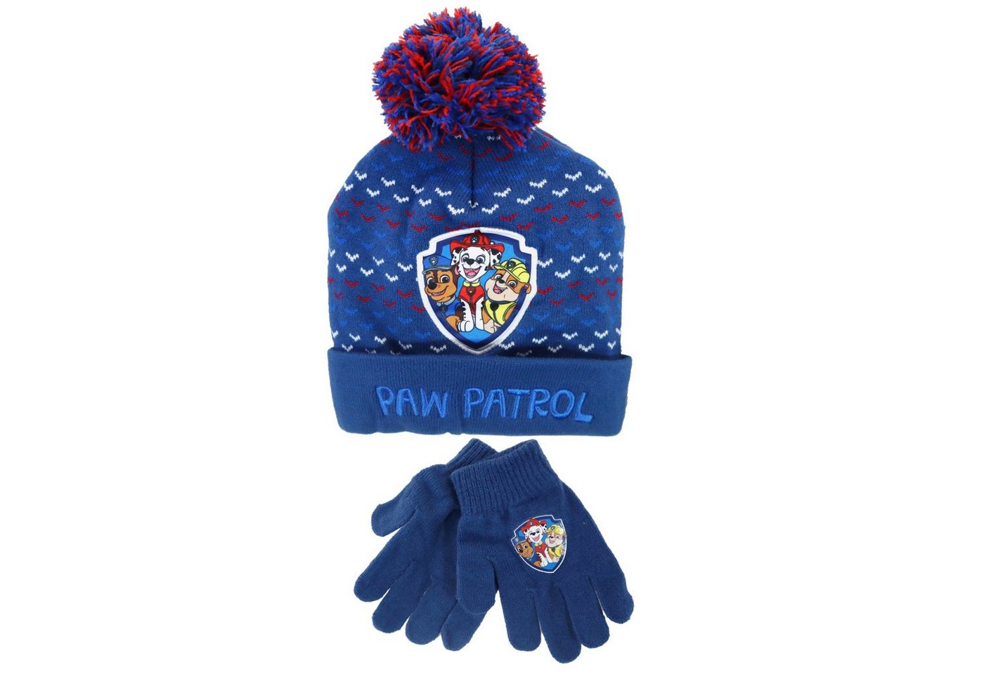 PAW PATROL Bommelmütze Paw Patrol Chase Kinder Winter Set Handschuhe Mütze Gr. 52 bis 54 von PAW PATROL