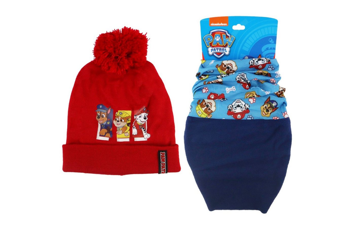 PAW PATROL Bommelmütze Paw Patrol Chase Rubble Kinder Herbst Winter Set Mütze plud Loop Gr. 52 bis 54 von PAW PATROL