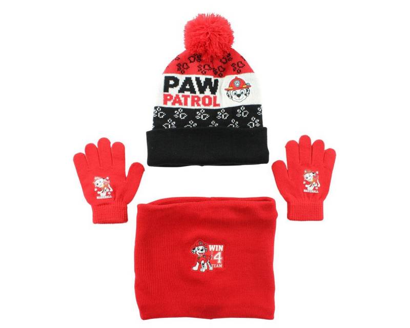 PAW PATROL Bommelmütze Paw Patrol Marshall Kinder 3tlg Set Winter Mütze plus Handschuhe Snood Gr. 52 bis 54 von PAW PATROL
