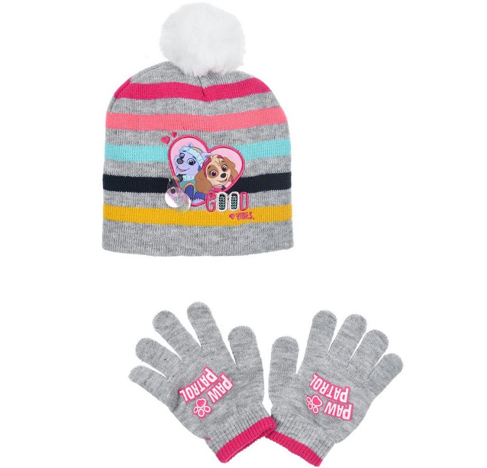 PAW PATROL Bommelmütze Paw Patrol Skye Everest Kinder Wintermütze plus Handschuhe Gr. 52 bis 54 Rosa Blau von PAW PATROL