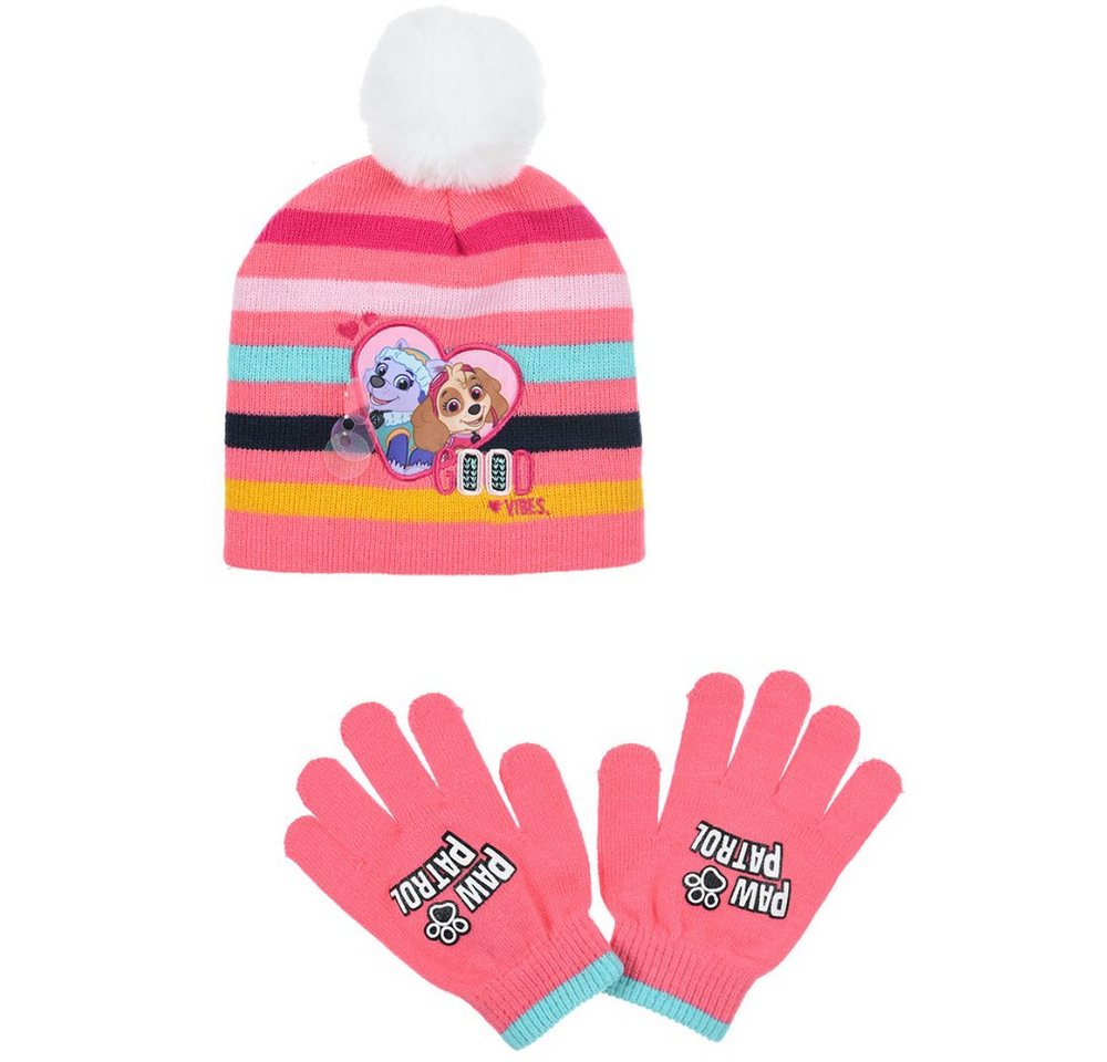 PAW PATROL Bommelmütze Paw Patrol Skye Everest Kinder Wintermütze plus Handschuhe Gr. 52 bis 54 Rosa Blau von PAW PATROL