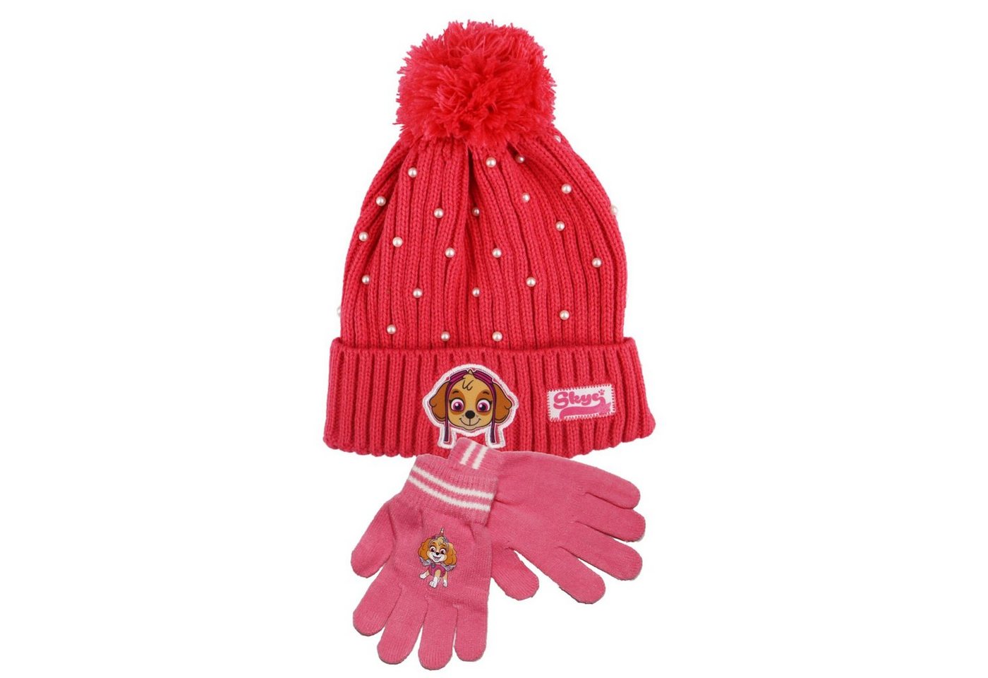 PAW PATROL Bommelmütze Paw Patrol Skye Kinder Winter Mütze mit Perlen plus Handschuhe Gr. 52 bis 54 von PAW PATROL