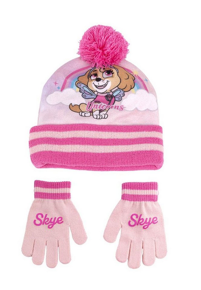 PAW PATROL Bommelmütze Skye Kinder Mädchen Winter-Set Mütze Handschuhe (SET) von PAW PATROL