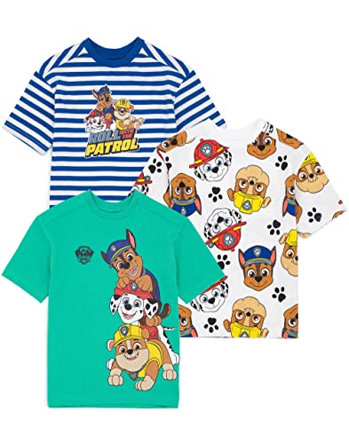 PAW PATROL Boys T-Shirts 3er Pack | Kleinkind Kinder Trümmerjagd Marshall Rescue Welpen | Blau Grün Weiß Top | TV-Show Geschenke von PAW PATROL