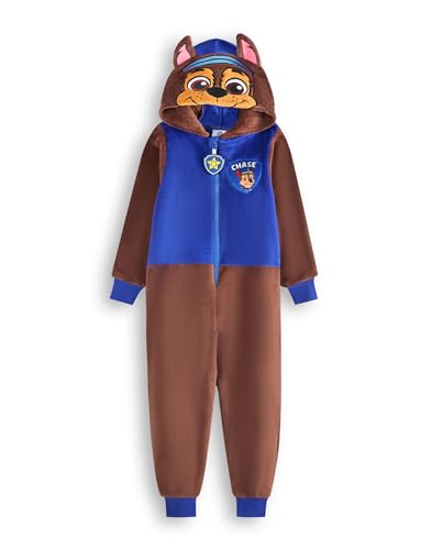 PAW PATROL Chase Grenouillère Pour Garçons & Filles | Pyjama Tout-en-un Pour Enfants en Bleu & Marron | Combinaison de Nuit Unisexe Avec Capuche Brodée et Oreilles 3D von PAW PATROL