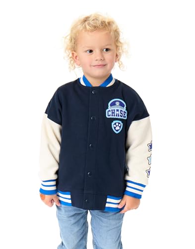 PAW PATROL Chase Jungen Bomberjacke | Kinder Welpen Charakter College-Jacke Logo in Blau | Kinder Pfoten- und Stern-Grafik Reißverschluss Baseballjacke von PAW PATROL