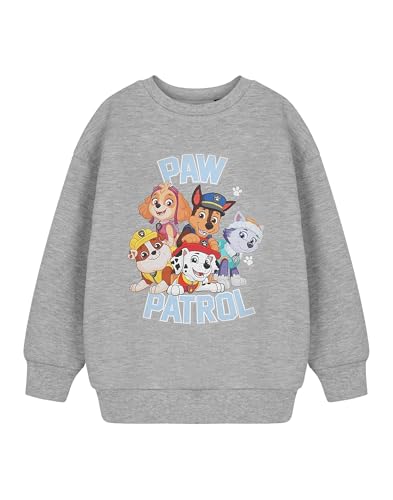 PAW PATROL College Unisex Kinder Grau Sweatshirt | Chase Marshall Rubble Skye Charaktere | Kapuzenpullover für Kinder mit offiziellem Logo | Pullover mit Cartoon-Grafik für Jungen und Mädchen von PAW PATROL
