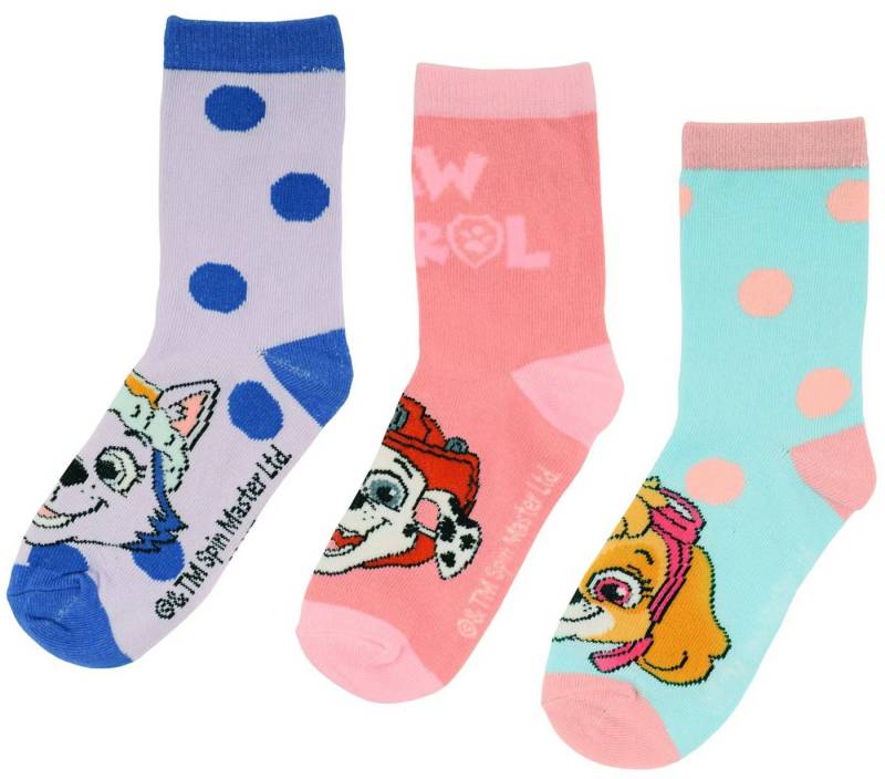 PAW PATROL Feinsocken 3x Paw Patrol Mädchen Socken Gr.23/26 27/30 31/34 (Packung) Eingesticktes PawPatrol LOgo von PAW PATROL
