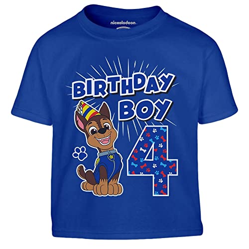 Paw Patrol - Geburtstag 4 Jahre Chase Birthday Boy Kinder Jungen T-Shirt 128 Blau von PAW PATROL