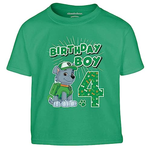 PAW PATROL - Geburtstag 4 Jahre Rocky Birthday Boy Kinder Jungen T-Shirt 104 Grün von PAW PATROL