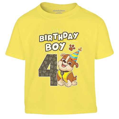 PAW PATROL - Geburtstag 4 Jahre Rubble Birthday Boy Kinder Jungen T-Shirt 128 Gelb von PAW PATROL