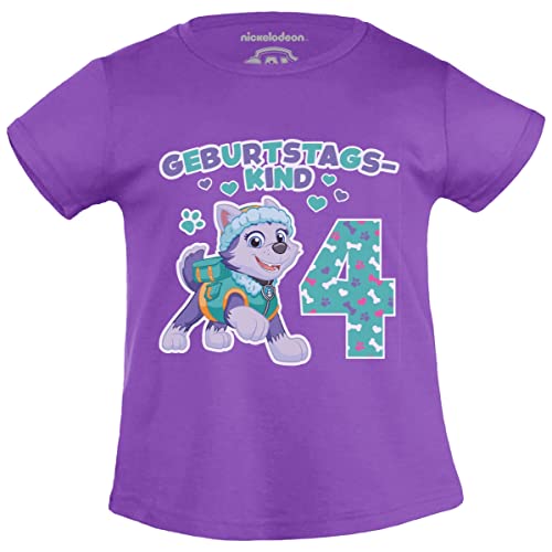 PAW PATROL Geburtstagskind 4 Jahre Geburtstag Everest Geschenk Mädchen T-Shirt 116 Lila von PAW PATROL