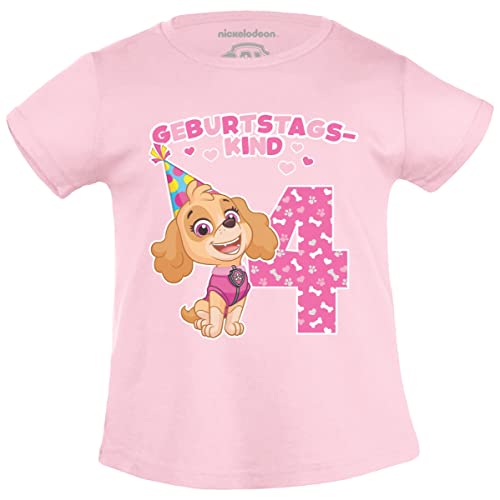 PAW PATROL - Geburtstagskind 4 Jahre Geburtstag Skye Geschenk Mädchen T-Shirt 104 Rosa von PAW PATROL