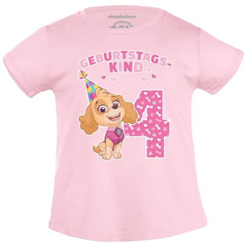 PAW PATROL - Geburtstagskind 4 Jahre Geburtstag Skye Geschenk Mädchen T-Shirt 104 Rosa von PAW PATROL