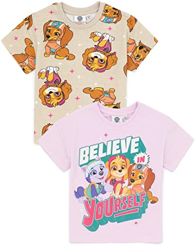 PAW PATROL Girls 2er Pack T-Shirt | Beige Lila Rettungswelpen Liberty Skye Everest | Animierte Tier-TV-Serie Merchandise von PAW PATROL