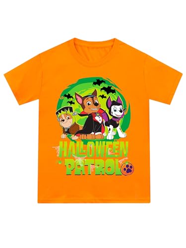 PAW PATROL Halloween Jungen T-Shirt | Marshal, Rubble, Chase Halloween T-Shirt für Kinder | Kinder-Halloween-Kleidung | Orange 110 von PAW PATROL