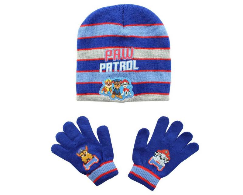 PAW PATROL Jerseymütze Paw Patrol Chase Kinder 2tlg Set Winter Mütze plus Handschuhe Gr.54 von PAW PATROL
