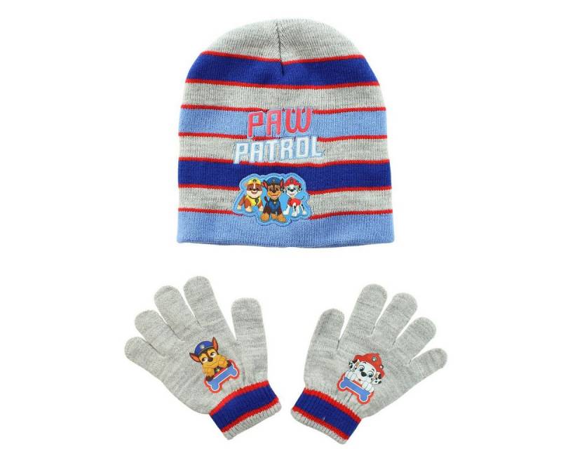 PAW PATROL Jerseymütze Paw Patrol Chase Kinder 2tlg Set Winter Mütze plus Handschuhe Gr.54 von PAW PATROL