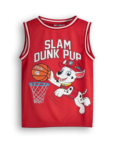 PAW PATROL Jungen Marshall Basketball Trikot | Kinder Slam Dunk Welpen Sportoberteil in Rot | Feuerwehr Dalmatiner Welpen Grafik-Sportbekleidung | Kinder-Sporttagbekleidung Karikatur Merchandise von PAW PATROL