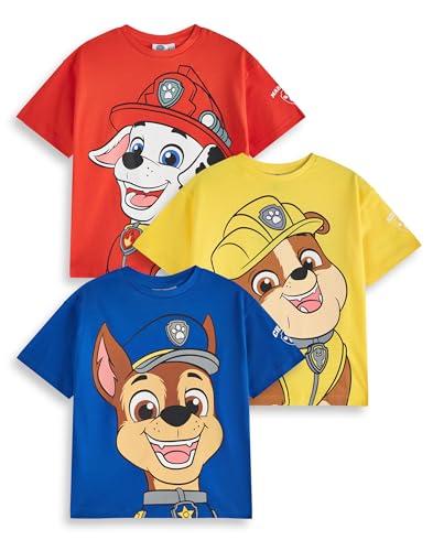 PAW PATROL Jungen T-Shirt Set | Kinder 3er Pack Kurzarm T-Shirts mit Großem Charakterdruck | Marshall Rubble Chase Cartoon Charaktere | Kinder Animierte TV-Serie Merchandise Geschenk von PAW PATROL