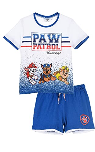 PAW PATROL Jungen T-Shirt und Hose Set Shirt Kurze Hose (Weiss-Blau, 116) von PAW PATROL