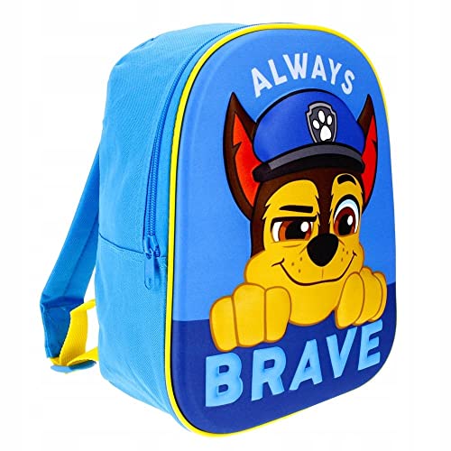 PAW PATROL Kinder Jungen Mädchen Rucksack Kinderrucksack mit tollem Chase 3D Motiv (109) mit großen Hauptfach, 29,5 x 23 x 10 cm, blau/gelb von PAW PATROL