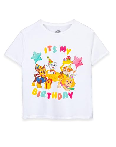 PAW PATROL Kinder Weißes Kurzarm-T-Shirt | Feiern Sie im puptastischen Stil - Machen Sie mit | Es ist Mein Geburtstag - Let's Paw-ty - 5-6 Jahre von PAW PATROL