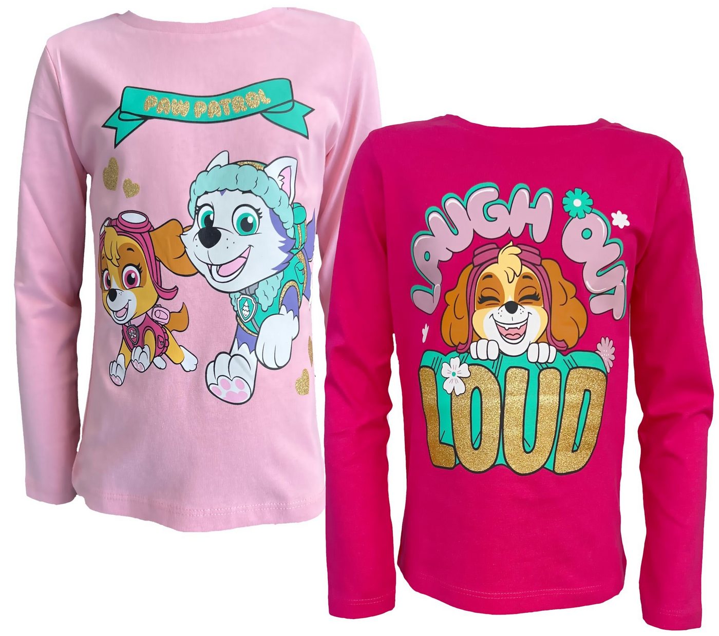 PAW PATROL Langarmshirt 2x Mädchen Longsleeve T-Shirt 98 104 110 116 128 pink + rosa von PAW PATROL