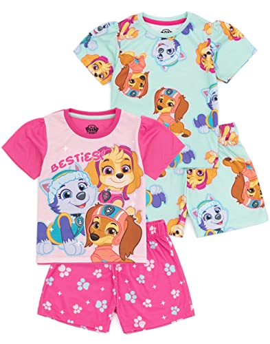 PAW PATROL Mädchen 2er Pack Pyjama | Kinder Pink Blau Skye Everest Liberty Besties Animierte Rettung Welpen T-Shirt Shorts Pyjamas | TV-Serie Nachtwäsche Merchandise von PAW PATROL