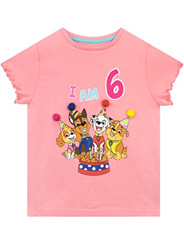 PAW PATROL Mädchen Geburtstag T-Shirt „Ich Bin 6“ Rosa 122 von PAW PATROL