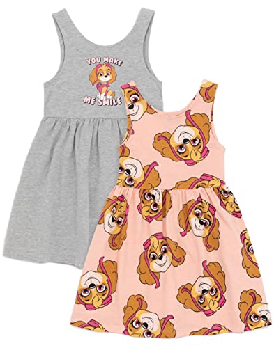 PAW PATROL Mädchen Kleid 2er Pack | Kinder Kleinkinder Grau Pink Skye Hubschrauber Welpe Ärmellose Sommerkleider | Merchandise für Zeichentrickserien von PAW PATROL