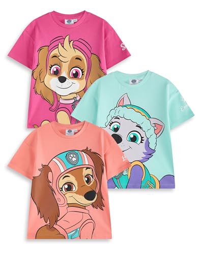 PAW PATROL Mädchen T-Shirt Set | Kinder 3er Pack Kurzarm T-Shirts mit Großem Charakterdruck | Skye Everest Liberty Cartoon Charaktere | Kinder Animierte TV-Serie Bekleidung Merchandise Geschenk von PAW PATROL