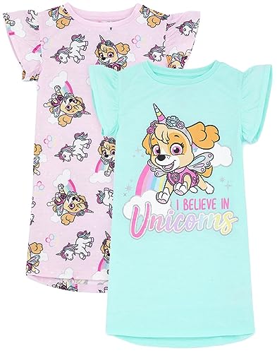 PAW PATROL Nightie 2 Pack Kinder Mädchen Pink Blue Skye Unicorn Nachtkleid von PAW PATROL