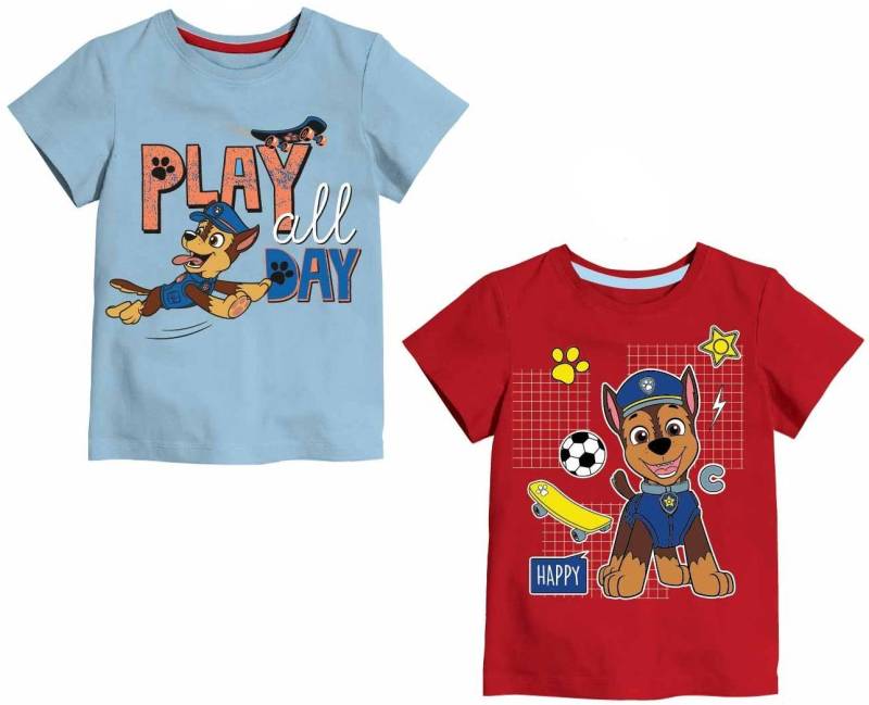 PAW PATROL Print-Shirt 2X Paw Patrol T-Shirts Rot + Hellblau Jungen 92 98/104 110/116 122/128 von PAW PATROL