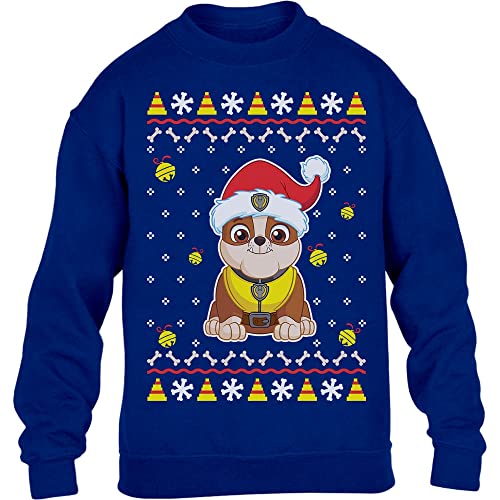 PAW PATROL Pullover Jungen Ugly Christmas Rubble Weihnachtspullover Kinder Sweatshirt 128 Blau von PAW PATROL