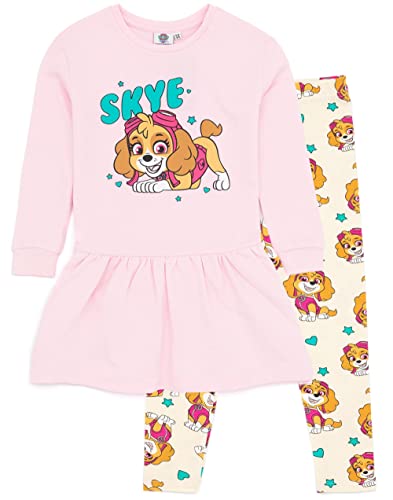 PAW PATROL Pullover Kleid und Leggings Set Mädchen | Kinder Kleinkinder Skye Hubschrauber Rettung Welpe Rosa Schweiß Pullover Sterne Creme Hose Outfit | TV-Show Merchandise von PAW PATROL