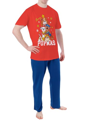 PAW PATROL Pyjamas | Kurzärmelige Herren-Weihnachtspyjamas | Chase, Skye, Rubble, Marshall Pyjamas für Männer | Rot L von PAW PATROL