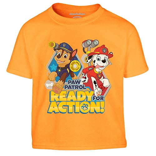 PAW PATROL Jungen Tshirt Ready for Action Chase und Marshall Kinder T-Shirt Junge 128 Orange von PAW PATROL