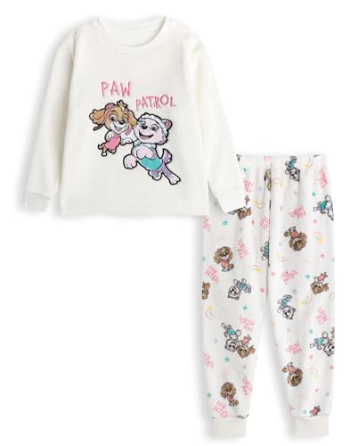 PAW PATROL Skye & Everest Fleece-Pyjama für Mädchen | Weiße Nachtwäsche mit Charaktermuster für Kinder | Langarm-Pyjama-Set mit Rundhalsausschnitt | Bequeme Cartoon-Loungewear für den Herbst von PAW PATROL