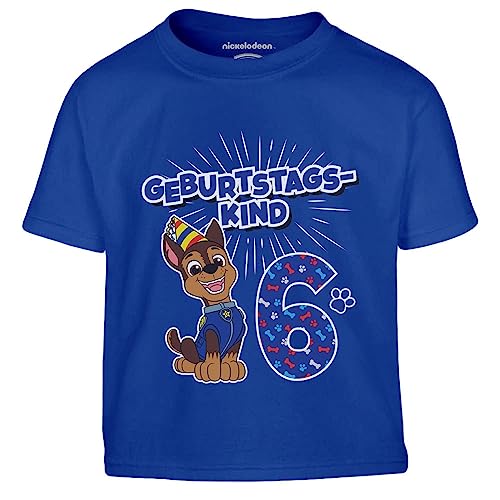 PAW PATROL T-Shirt Geburtstag Geburtstagskind - 6 Jahre Junge Geschenk zum Geburtstag - Geburtstagsshirt mit Chase - von Die Helfer auf 4 Pfoten Shirt 116 Blau von PAW PATROL