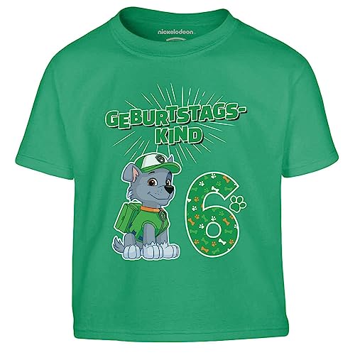 PAW PATROL T-Shirt Geburtstag Geburtstagskind - 6 Jahre Junge Geschenk zum Geburtstag - Geburtstagsshirt mit Rocky - von Die Helfer auf 4 Pfoten Shirt 146 Grün von PAW PATROL