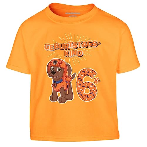 PAW PATROL T-Shirt Geburtstag Geburtstagskind - 6 Jahre Junge Geschenk zum Geburtstag - Geburtstagsshirt mit Zuma - von Die Helfer auf 4 Pfoten Tshirt 128 Orange von PAW PATROL