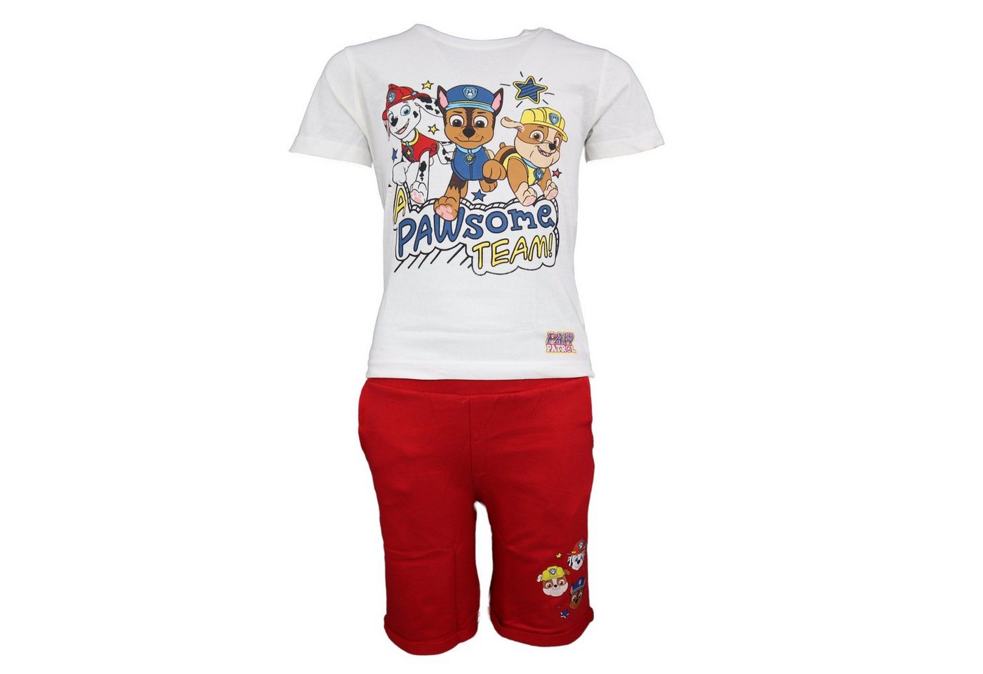 PAW PATROL T-Shirt Paw Patrol Jungen Kinder Sommerset Shirt und Shorts Gr. 98 bis 128, Rot oder Blau von PAW PATROL